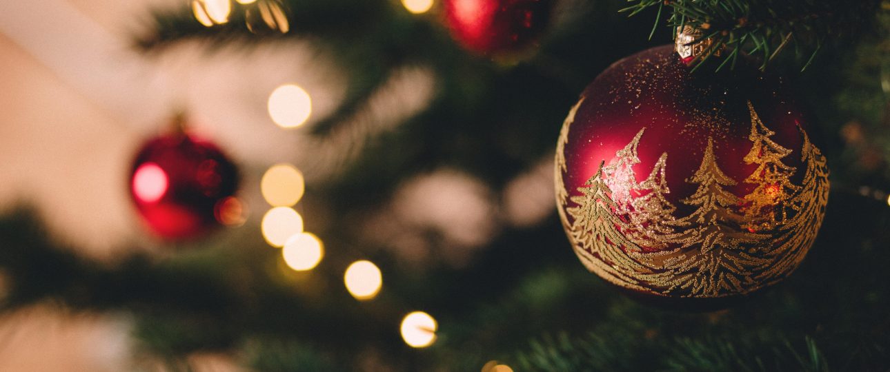 boule de noel avec branche de sapin